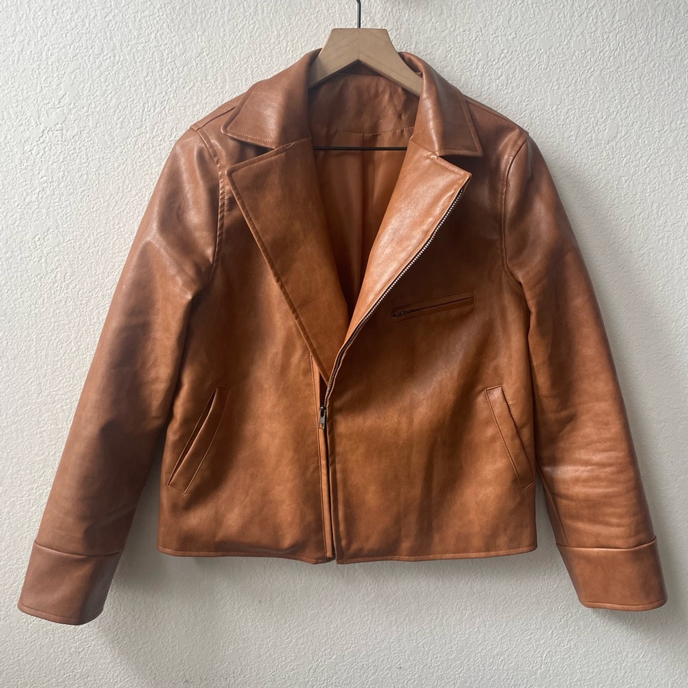 Women's Tan Faux Leather Jacket
